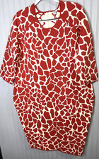 I.B.B.I. Dress Womens 22 Red Giraffe Print Bodycon 3/4 Sleeve Knit Back Zip picture