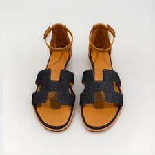 NEW Hermes Santorini Sandals Denim Bleu Brut EU 37 picture