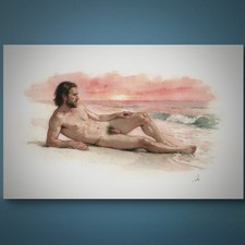 Original Watercolor Painting Male Figure Portrait Book Page  (5.5 × 8.5 inches) picture