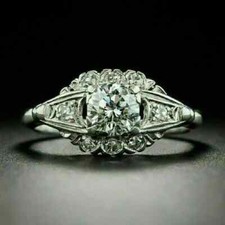2.4Ct Art Deco Style Round Lab Created Diamond Engagement 14K White Gold FN Ring picture
