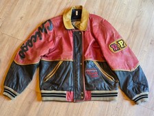 Vintage KM Leather Chicago University Nebraska Omaha Distressed Bomber Jacket XL picture