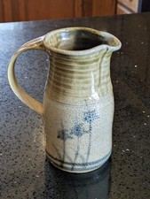 VTG William Wyman Stoneware Pottery Pitcher Cobalt Country Rustic Glazed Decor picture