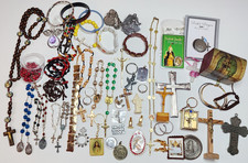 Vintage Catholic Religious Bundle Rosary Medal Crucifix Scapular Trinket Box LOT picture