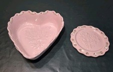 Longaberger Pottery Pink Sweetest Heart Dish And Candle Plate picture