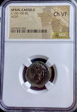 NGC Graded Oretani People Ancient Celtic Iberian Coin 150-100BC Bull Castulo picture