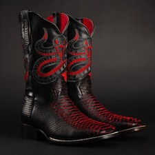 Men’s Western Cowboy Boots Python Print – Handcrafted Leather Rodeo Square Toe picture