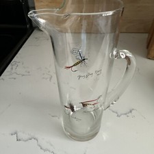 RARE & HARD TO FIND  SINTZENICH GLASS Fly Fishing 8” PITCHER. picture