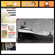 Vintage Metal Tin Sign - SS Edmund Fitzgerald Freighter Wall Art Decor 8x12
