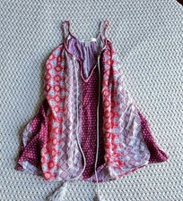 Miami Boho Patchwork Print Tassel Tie Tank Top Womens S Pink Purple Festival picture