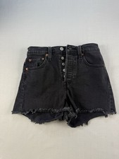 Levi’s Premium Ribcage Shorts Women’s 25 Black High Rise Button Fly Raw Hem picture