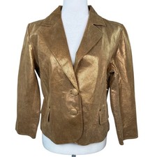 Kenar Size 12 Metallic Gold Genuine Leather Blazer Jacket Two Button picture