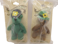 NOS Vtg Russ Teddy Bear Pin Fully Jointed Green Leprechaun Hat  19058 Lot of 2 picture