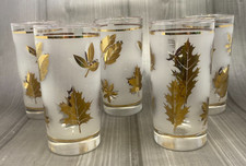 Set of 5 Vintage Golden Foliage Flat Tumblers by Libbey Glass 12 oz 1953-1978 picture