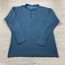 VTG LL Bean River Drivers Henley Shirt Large Tall Blue Wool Layer Base USA 90s picture