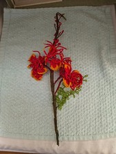 Vintage Handmade Beaded Flower Orange/Red/ Green Leaves Long Stemmed 12
