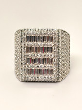 925 Sterling Silver  Men's Ring CZ Baguette Stones Statement Ring picture