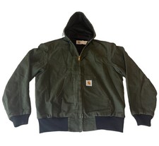Vintage 90s Carhartt JR104 Thermal Lined Hooded Jacket Large Made In USA Green picture