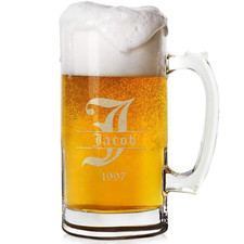 Engraved Glass Beer Stein – 16 oz custom Beer Glass with Handle – Beer Mug Glass picture
