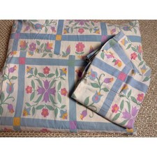 Vintage J.P. Stevens Flannel full sheet Set Floral Tulip Cotton cottagecore picture
