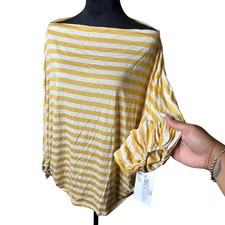 NWT Yellow White Striped Boat Neck Cinched Sleeve Top Medium picture