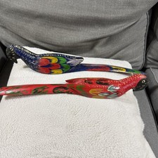 Wood Parrots Birds Hand Carved Hand Painted XL Vintage Set 2 Figurine  19” picture