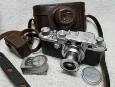 Vintage 1946 Leitz Leica IIIF Black Dial 35mm FILM Camera w/ 5cm ELMAR & Meter picture