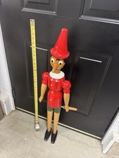 Vintage Wooden Pinocchio Jointed Figure Doll Long Nose 34 inches hand painted. picture