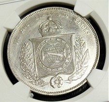 Brazil: 1855 Silver 2,000 Reis KM-466 NGC Unc Details. picture
