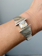 Vintage Ming's Mexican 925 Sterling Silver Clear Stone Statement Bangle Bracelet picture