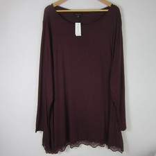 New Lane Bryant Womens 26 - 28 Eggplant Purple LS Lace Trim Tunic Shirt Stretchy picture