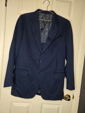 VTG 70s Sears Tailored Clothing Navy Blue Pinstripe Suit Jacket Blazer Approx 40 picture