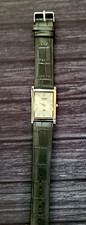 Vintage Tank Rectangular White Dial Leather band Men Dress Watch New Mvt * Batt- picture