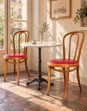 Vintage Thonet Bentwood Cafe Dining Chairs Pair Original Red Vinyl Seats picture