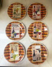 Philippe Deshoulieres Set of 6 Limoges France Wine Theme Porcelain Plates picture