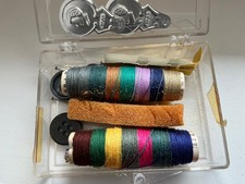 Vintage Pocket Sewing Kit Camping Travel Case Thread 2 needle threaders buttons picture