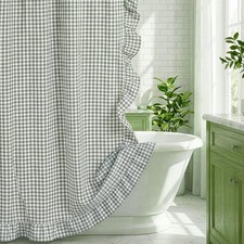 HunnmingRe Ruffled Gingham Shower Curtain Sage Green picture