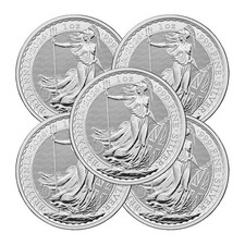 Lot of 5 - 2026 U.K. 2 Pound Silver Britannia .999 1 oz BU picture