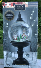 FAO Schwarz LED Pedestal Snow Globe Winter Village Church Swirling Snow Xmas NIB picture