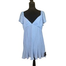 Lulus Amalfi Coast Light Blue Pleated Flutter Sleeve Mini Dress XL  Coquette picture