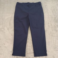 Chico's Cropped Pants Womens US Size 12 Blue Pull On Stretch Pockets 34x23 picture