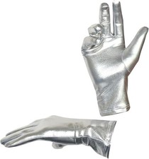 Seeksmile Adult Unisex Shiny Metallic Spandex Gloves Halloween Cosplay Silver picture