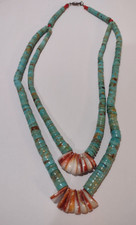 Vintage Handmade NATURAL TURQUOISE 2-Strand NECKLACE w Spiny Oyster Tabs video picture