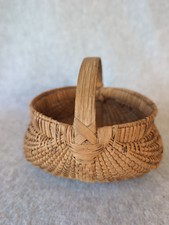 Antique Splint Egg Buttocks MINIATURE Gathering Basket Early 20th Century  picture