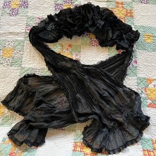 Antique Late 1800s Victorian Mourning Shawl Ruffled Tissue Silk Fan Pleated Wrap picture