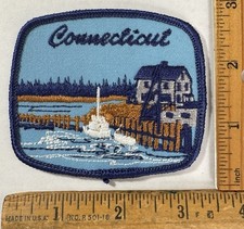 Vintage Connecticut Waterfront Scene Iron On Patch State Travel Souvenir picture