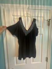 Liberty Wear Black Rhinestone Cold Shoulder Top Size 2X picture