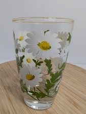 Vintage Libbey White Daisy Glass Yellow Rim MCM Floral Tumbler Replacement Cursi picture