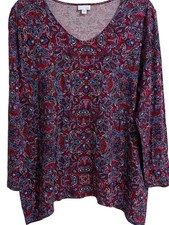 J.Jill V-neck Long Sleeve Top Paisley Print Size XL Asymmetric Hem picture