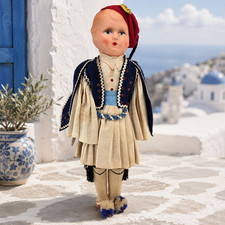 VTG Greek Soldier Doll Composition Head Folk Costume Leontidou 15
