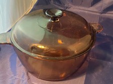 Corning Ware Visions Amber Glass 4.5 L Stock Pot Dutch Oven USA with Lid 5 Qt picture